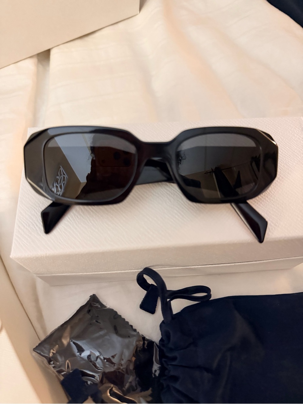 Prada Black Women's Rectangular Sunglasses